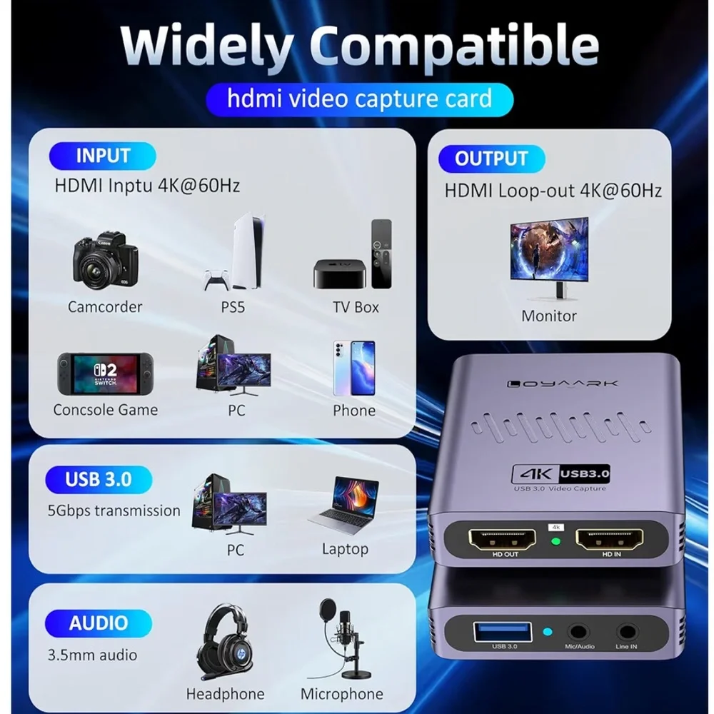 4K HDMI Video Capture Card for Nintendo Switch 2, PS5, Xbox, PC,Streaming